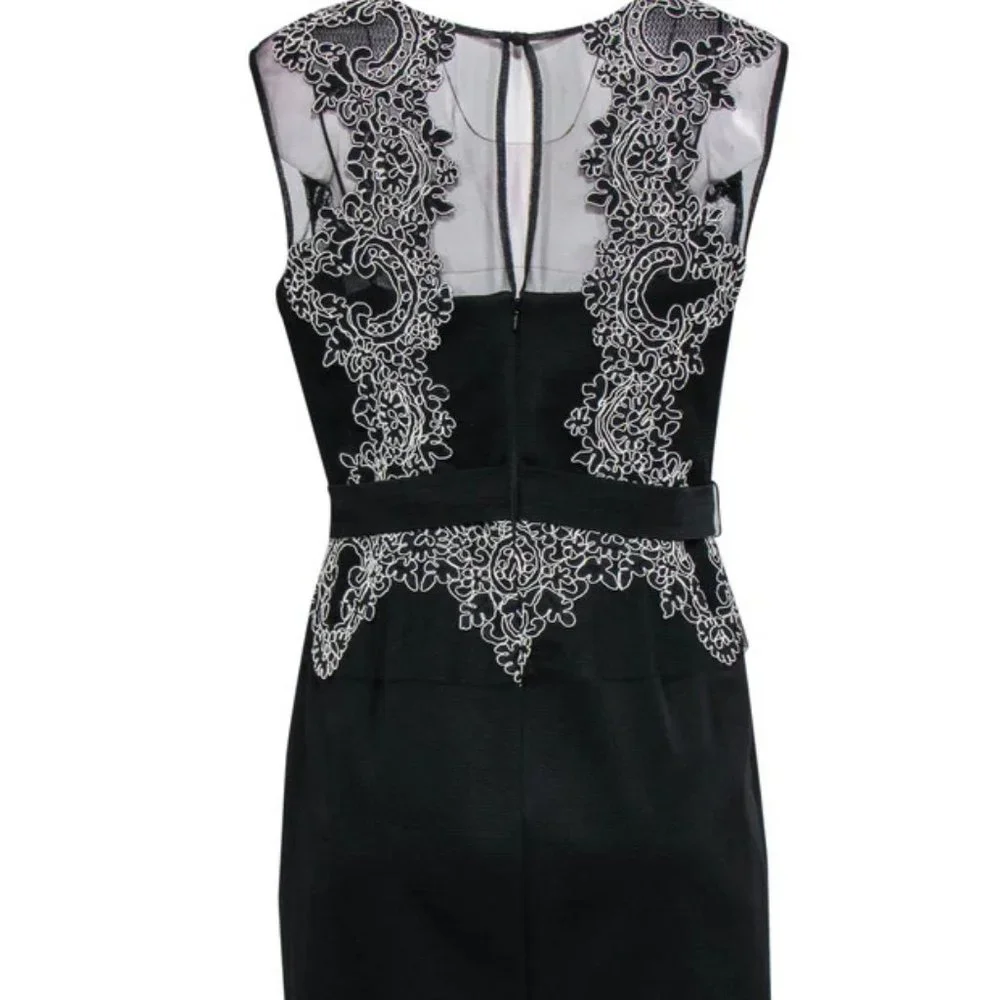 Aidan Mattox  Black Textured Sheath Dress W/ Mesh & White Giupure Dress.  SZ 12 - Picture 2 of 5
